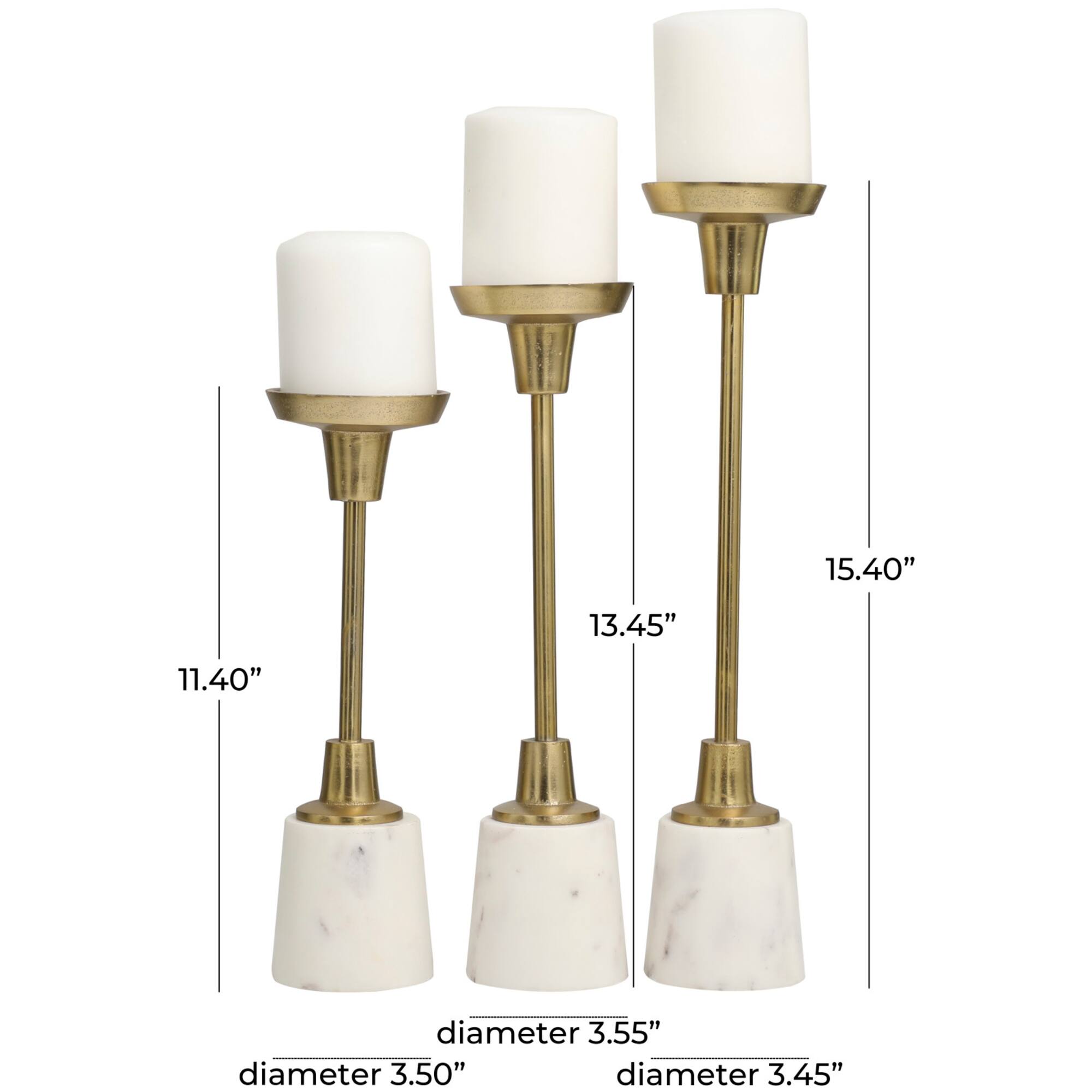 Gold Aluminum Slim Candle Holder with White Marble Base Set